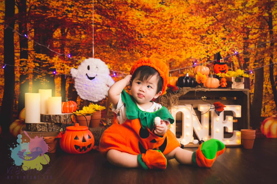 Kate Thanksgiving Pumpkin Fall Trees Backdrop for Photography Designed By Jerry_Sina -UK
