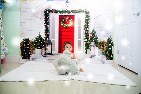Kate Christmas Red Door White House with Trees Decoration Backdrop for Photography -UK