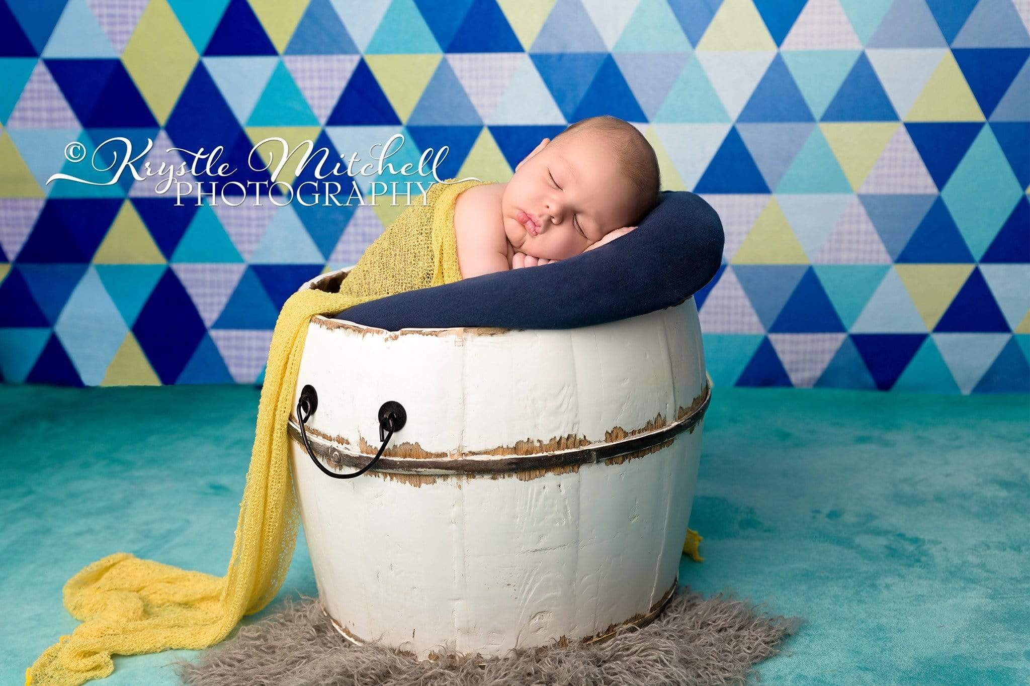 Kate Blue Triangle Seamless Pattern Backdrop Designed By Krystle Mitchell Photography -UK