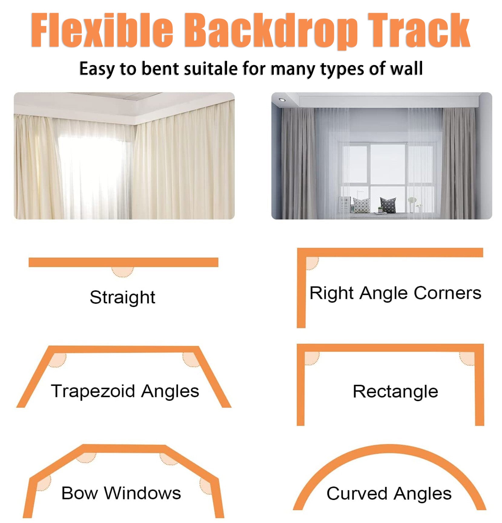 Flexible Curtains Backdrops Bendable Track Ceiling Wall Backdrop Stand