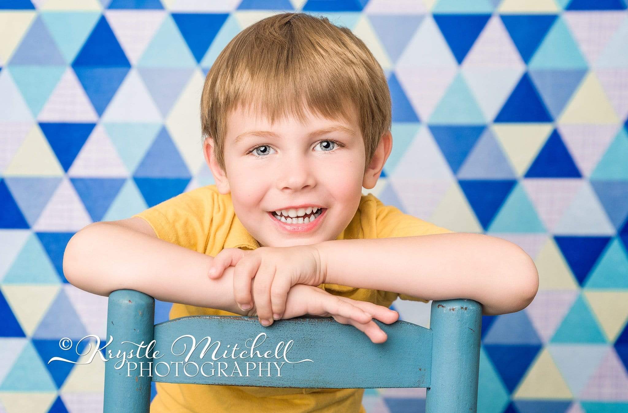 Kate Blue Triangle Seamless Pattern Backdrop Designed By Krystle Mitchell Photography -UK