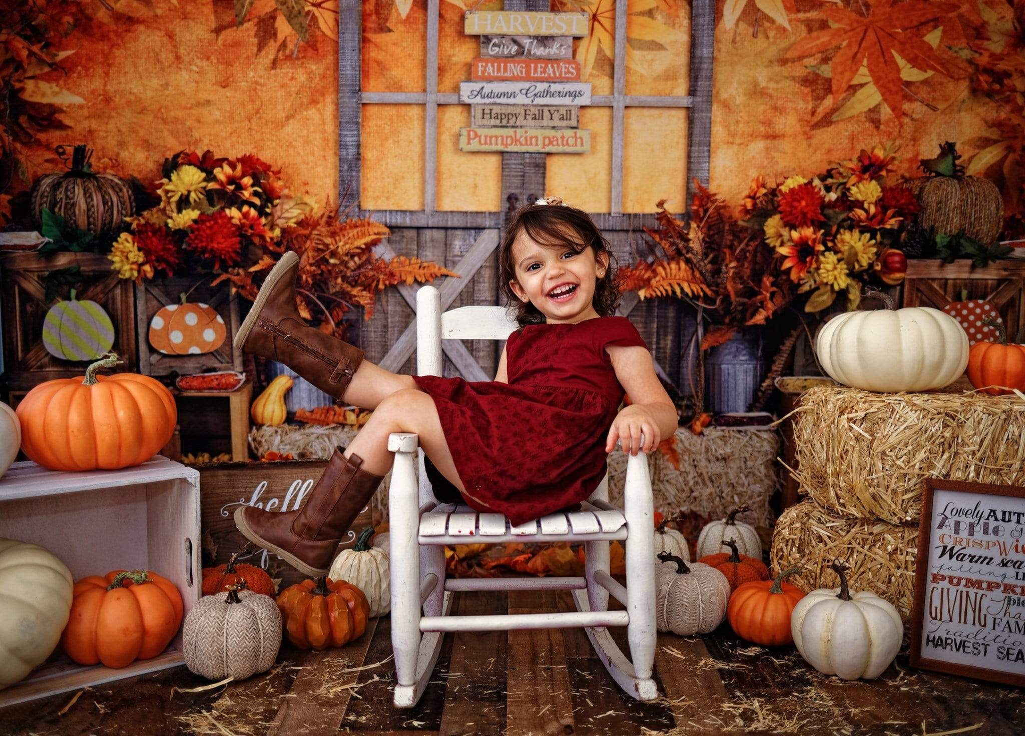 Kate Autumn Leaves with Pumpkins Thanksgiving Backdrop -UK