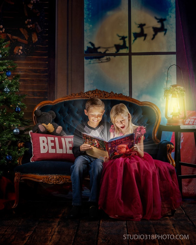 Kate Christmas Moon And Reindeer Outside Window Backdrops for Photography -UK
