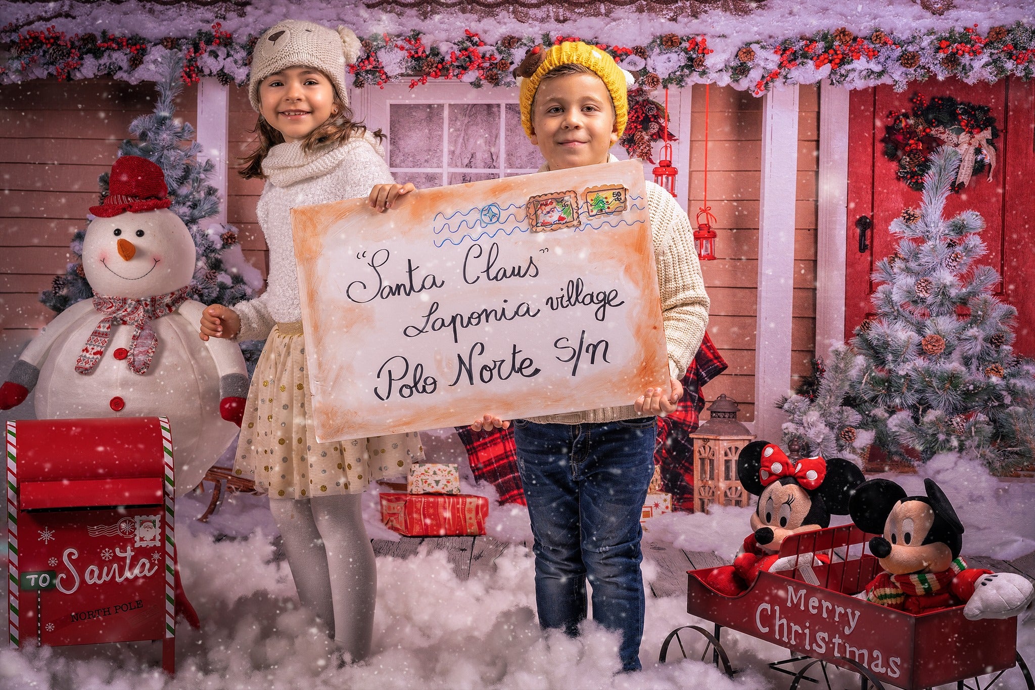 Kate Snow Outside House With Christmas Trees And Gifts for Photography -UK
