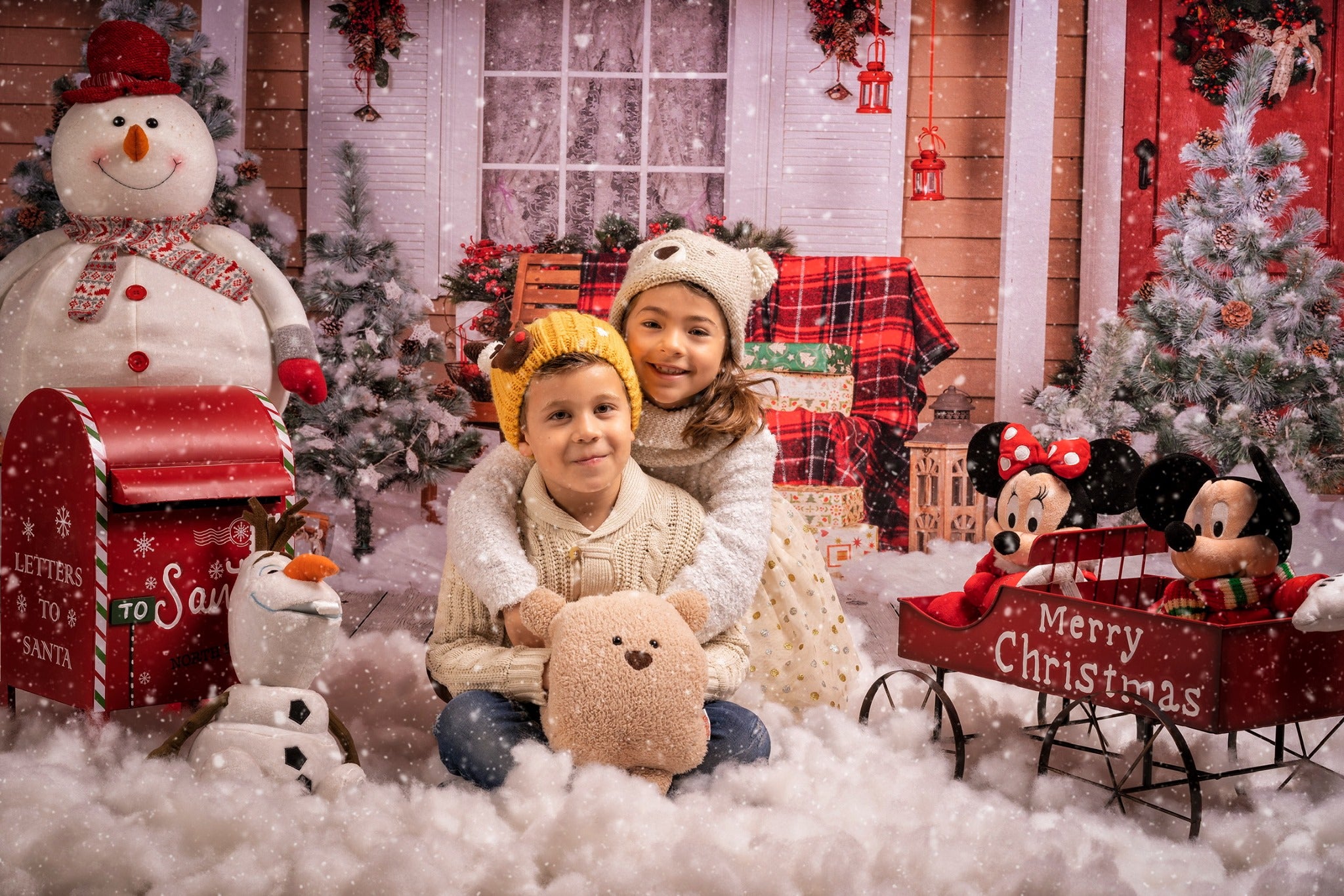 Kate Snow Outside House With Christmas Trees And Gifts for Photography -UK