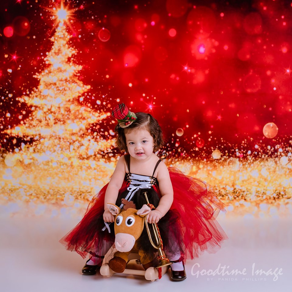 Kate Red Golden Glittering Tree Backdrop for Christmas Festival Party Photography -UK