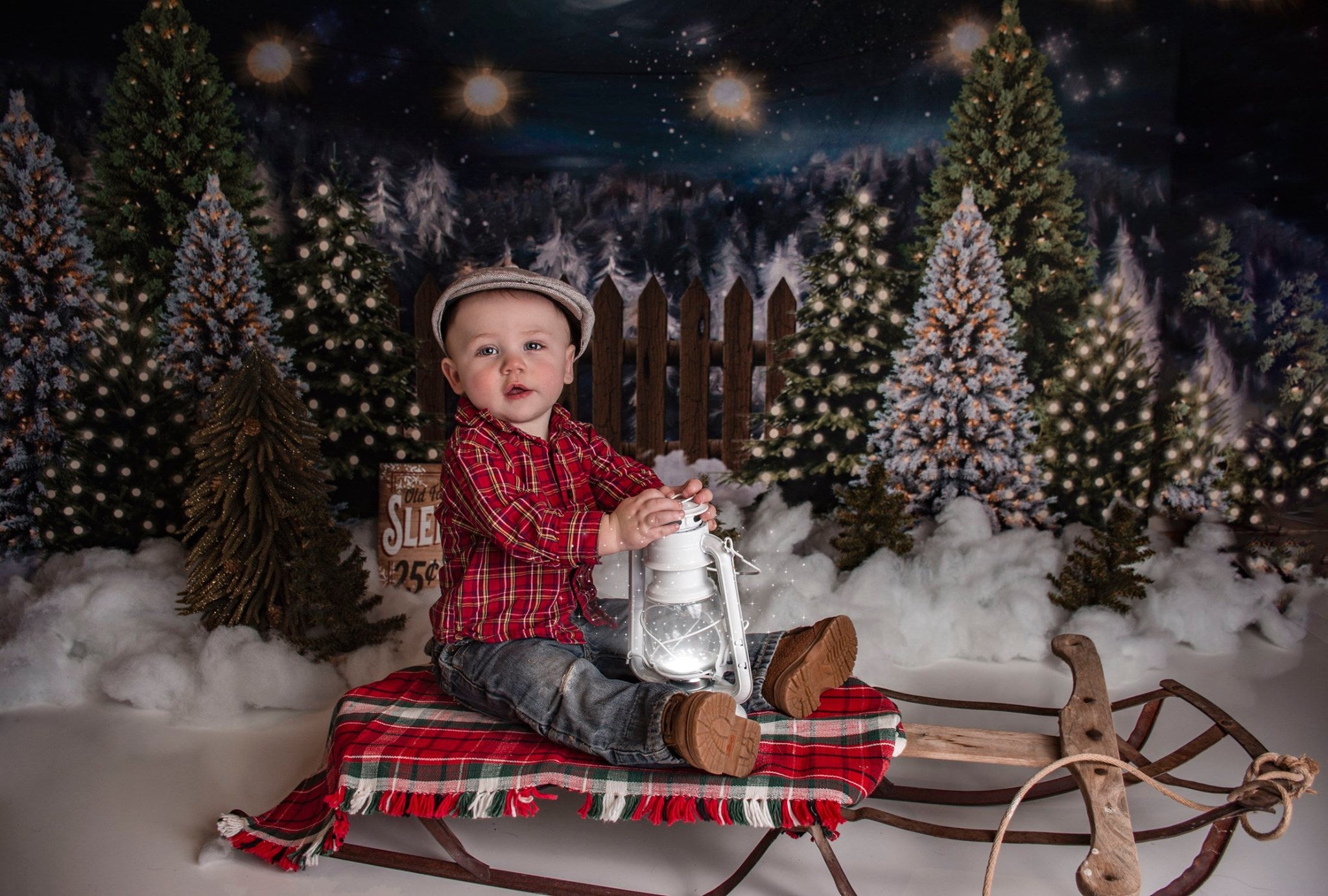 Kate Christmas Night Pine Trees Farm Winter Backdrop Designed By Jerry_Sina -UK