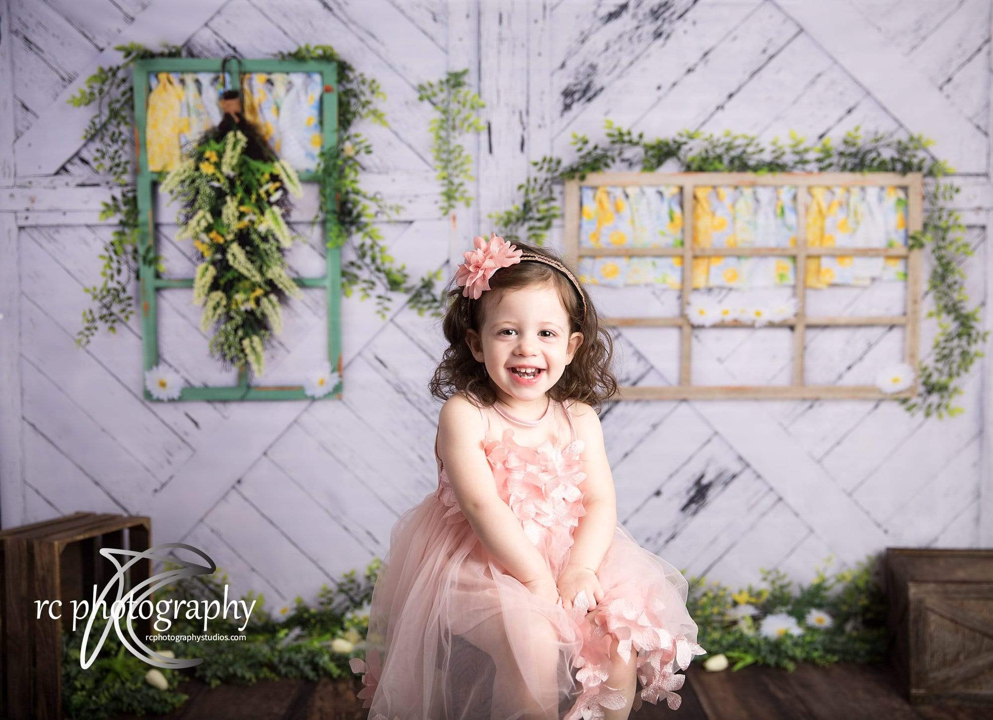 Kate Retro Wood Lemon color and Daisies Spring Backdrop -UK