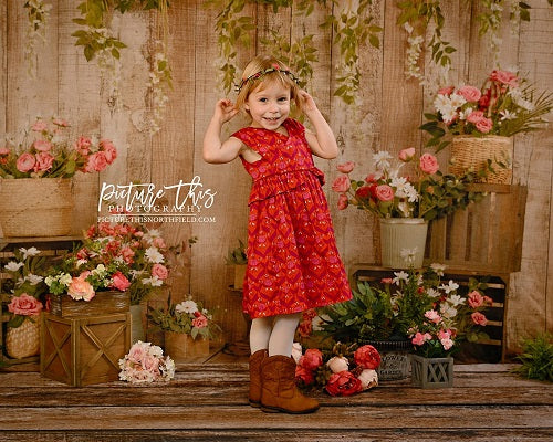 Kate Pink Floral Wooden Spring/Mother's Day Backdrop Designed by Jia Chan Photography -UK