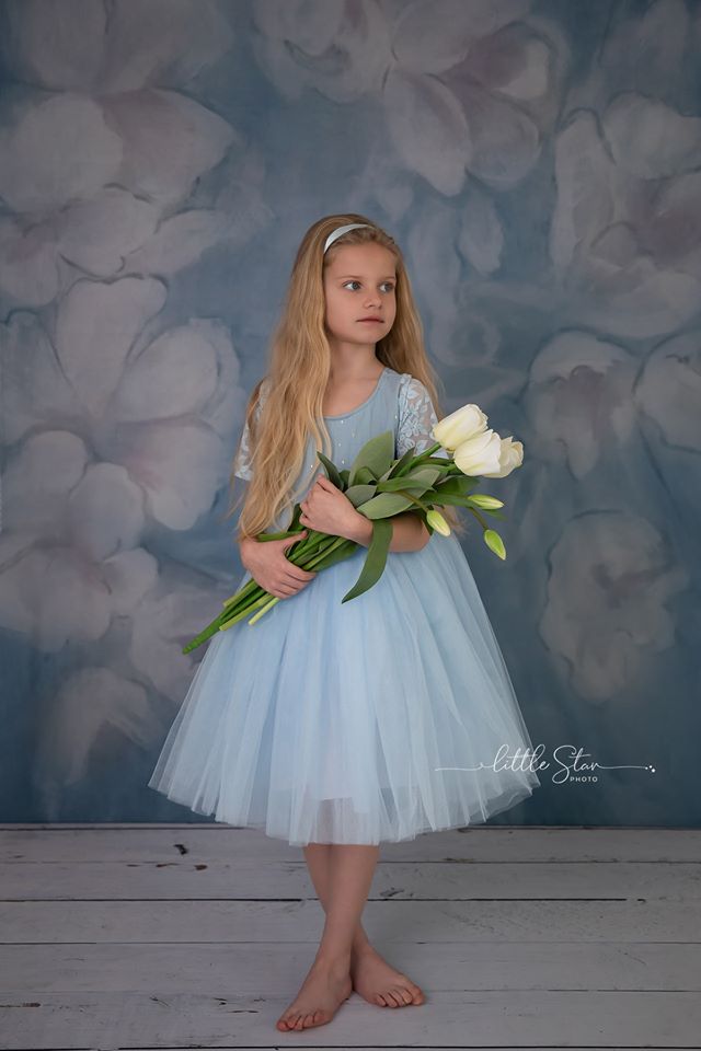 Kate Fine Art Blue Painting Flowers Backdrop for Photography