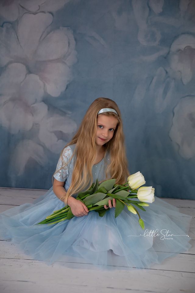 Kate Fine Art Blue Painting Flowers Backdrop for Photography -UK