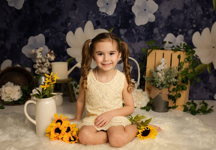 Kate Navy Flower Spring Backdrop Designed by Megan Leigh Photography -UK