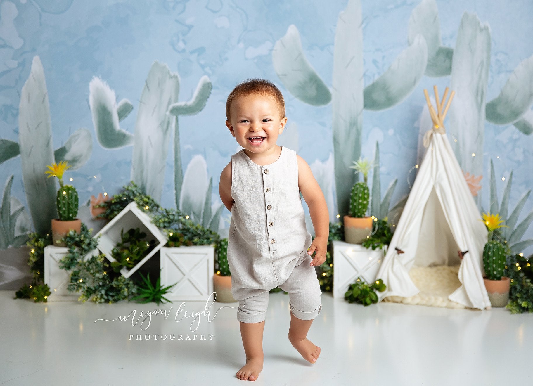 Kate Cactus Spring Children Birthday Backdrop Designed by Megan Leigh Photography -UK