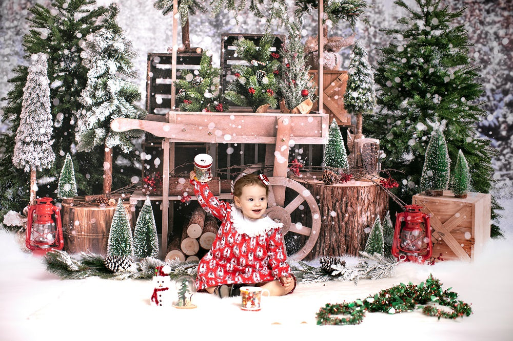 Kate Christmas Snowy Tree Vending Truck Winter Backdrop Designed by Emetselch -UK