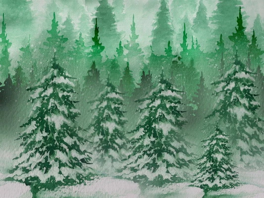 Kate Christmas Green Pine Trees Snow Farm Backdrop Designed By Jerry_Sina -UK