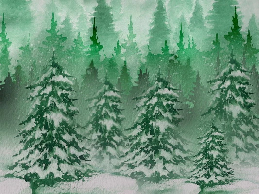 Kate Christmas Green Pine Trees Snow Farm Backdrop Designed By Jerry_Sina