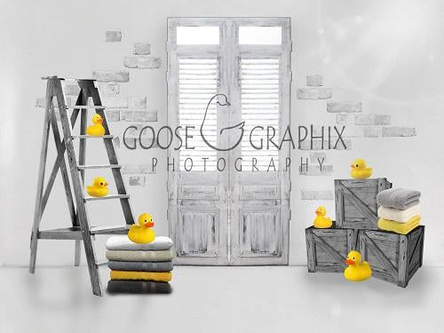 Kate Baby Bath Backdrop Rustic Rubber Duckies Flat Designed by Amanda Moffatt -UK