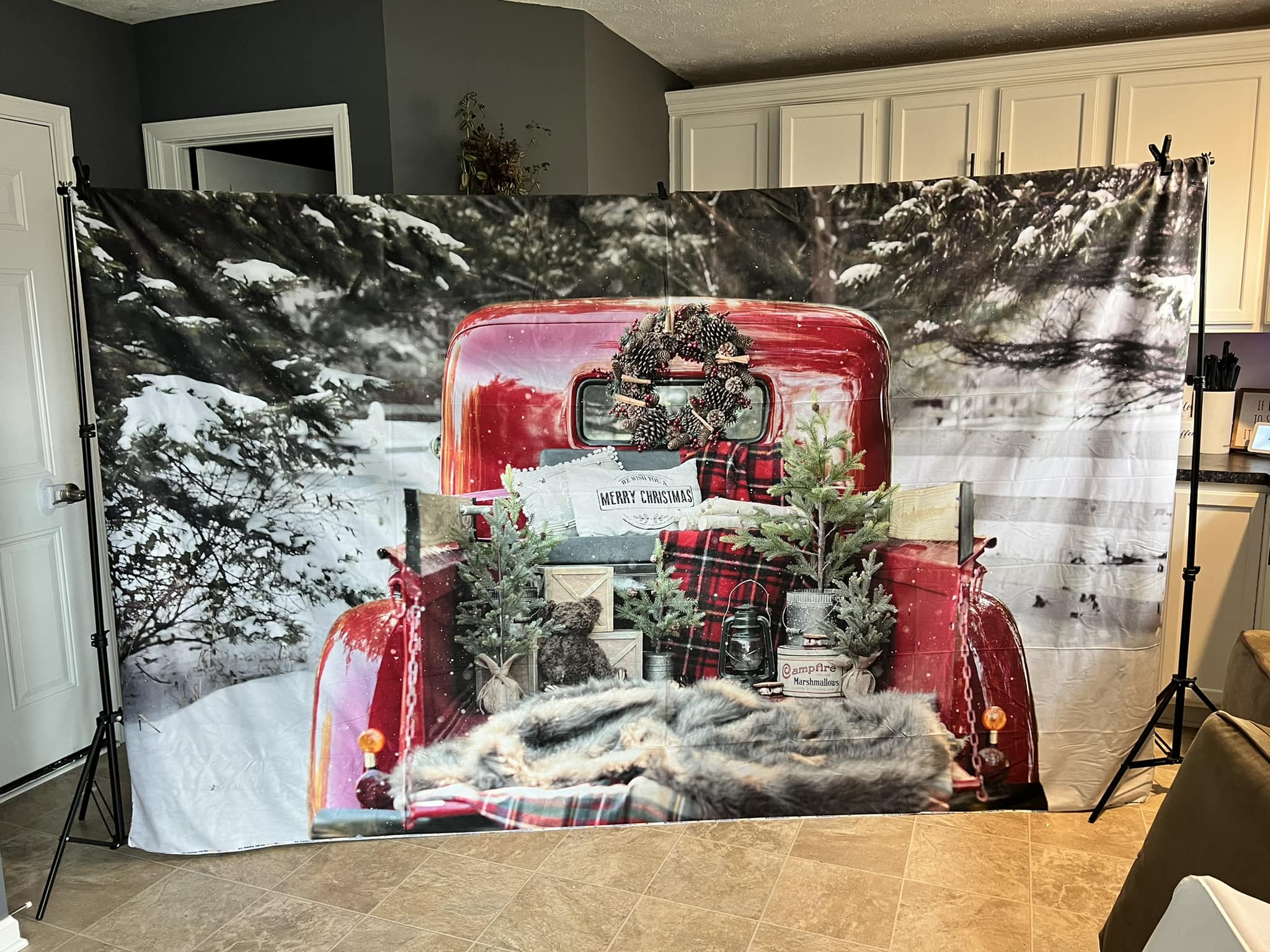 Kate Red Christmas Truck in Snow Backdrop Designed by Mandy Ringe Photography -UK