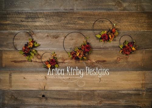 Kate Fall Floral Hoops on Dark Wood Backdrop Designed by Arica Kirby -UK