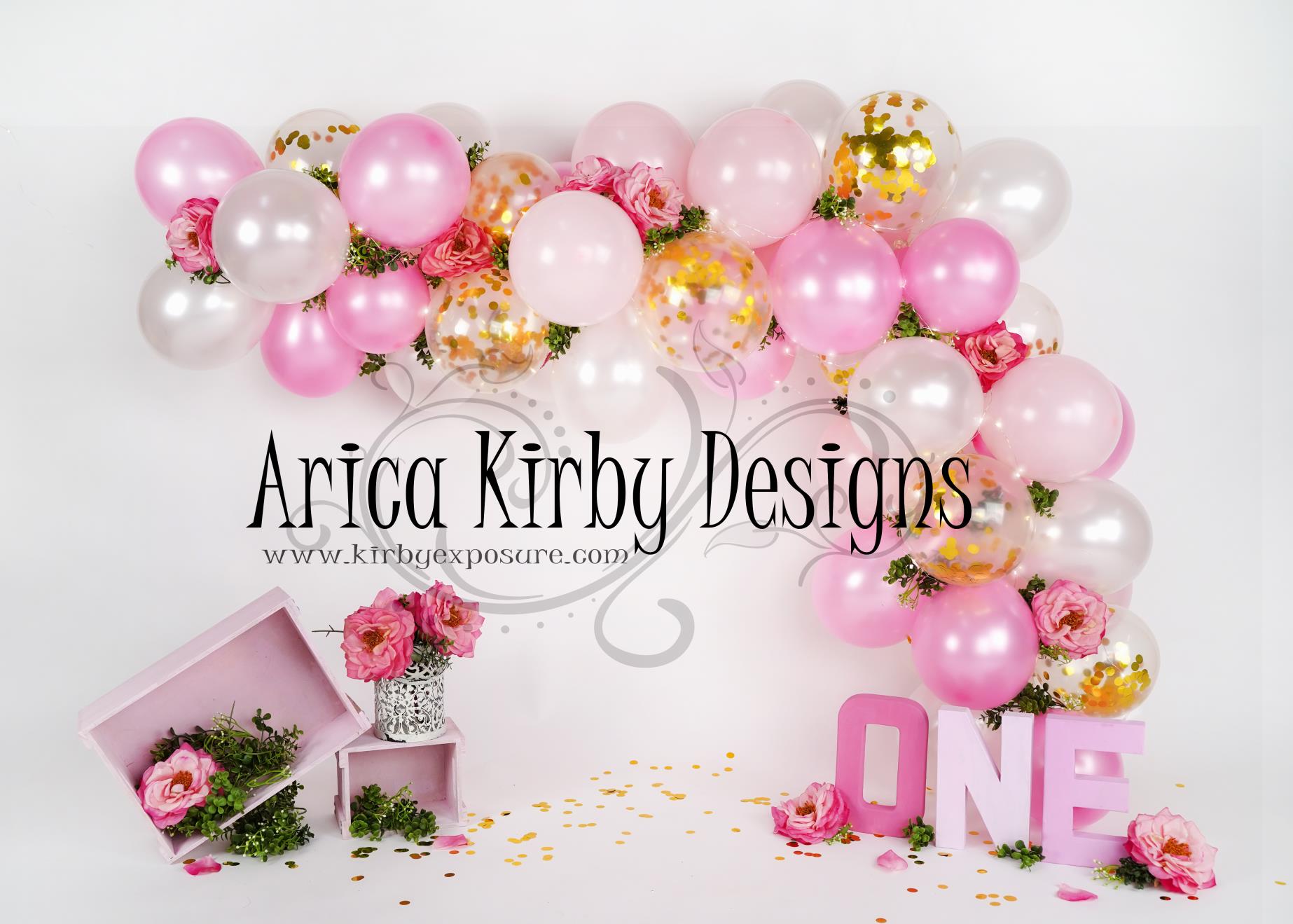 Birthday Pink Balloon and Gardenias Backdrop