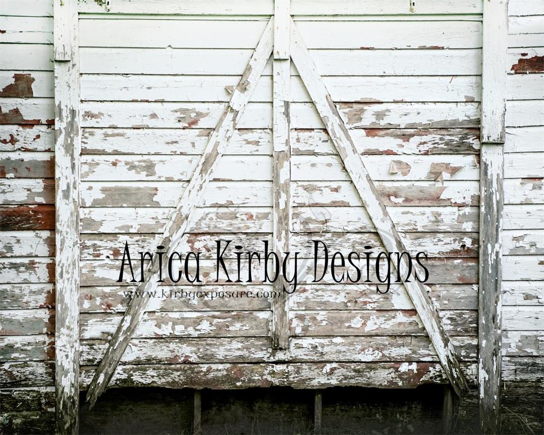 Retro Vintage White Barn Doors Backdrop