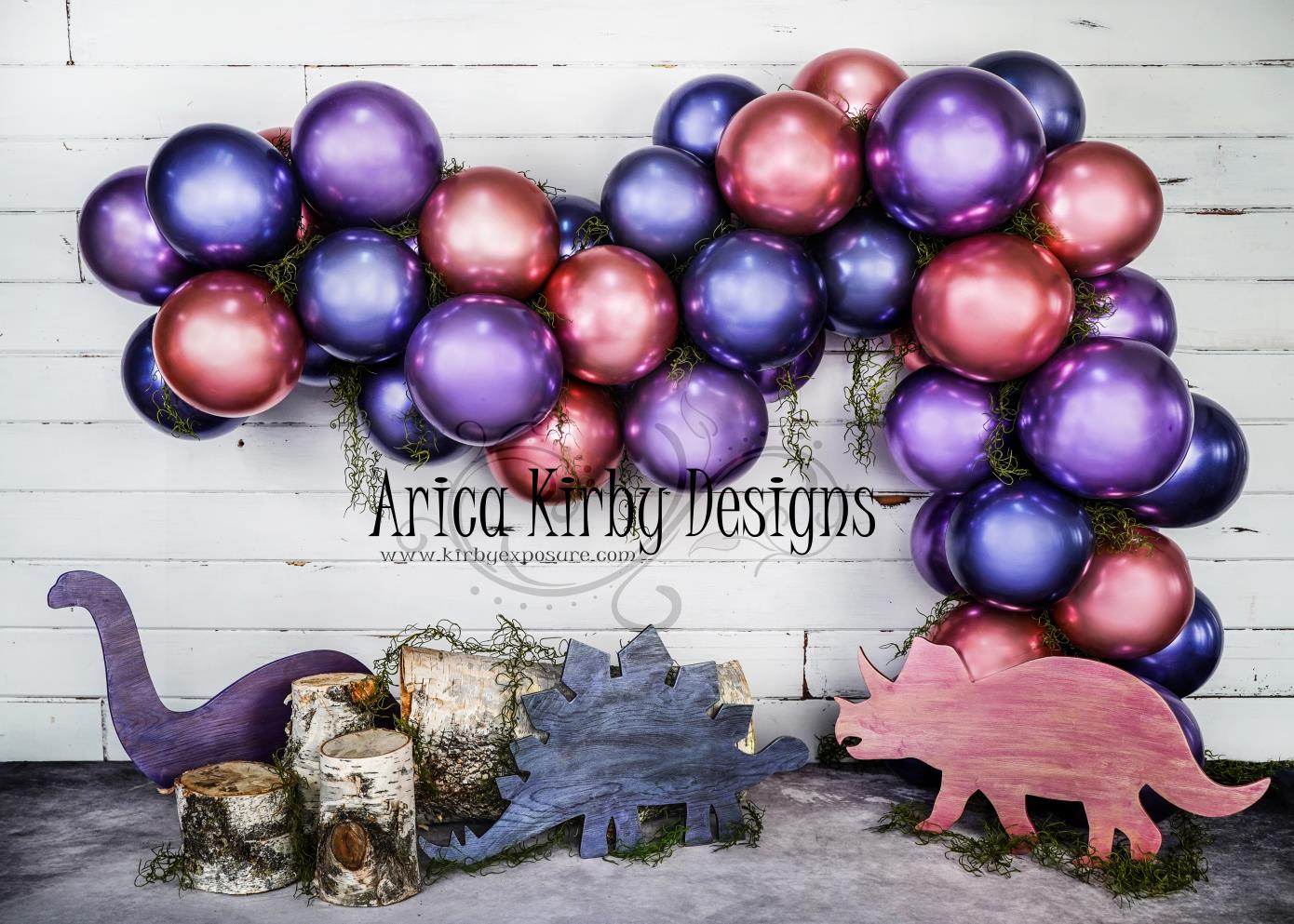 Pink Purple Dinosaur Balloons Children Backdrop