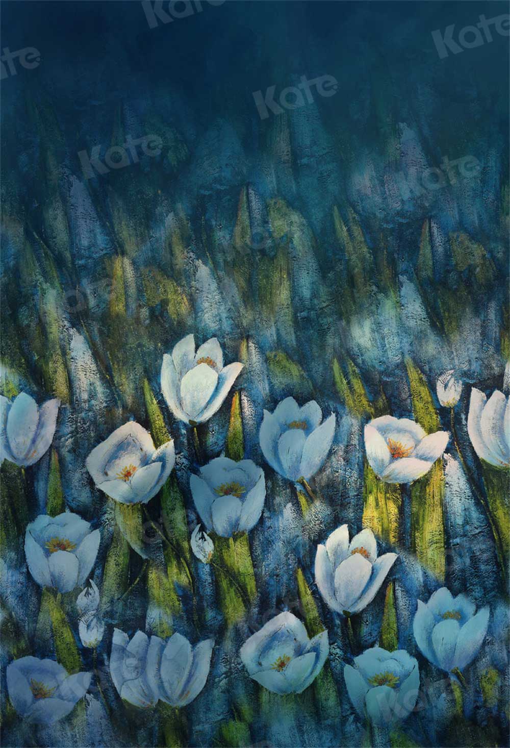 Kate Blue Fine Art Oil Painting White Flower Backdrop for Photography -UK