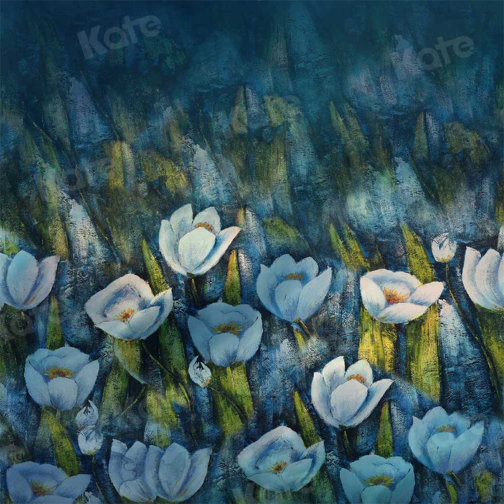 Kate Blue Fine Art Oil Painting White Flower Backdrop for Photography -UK