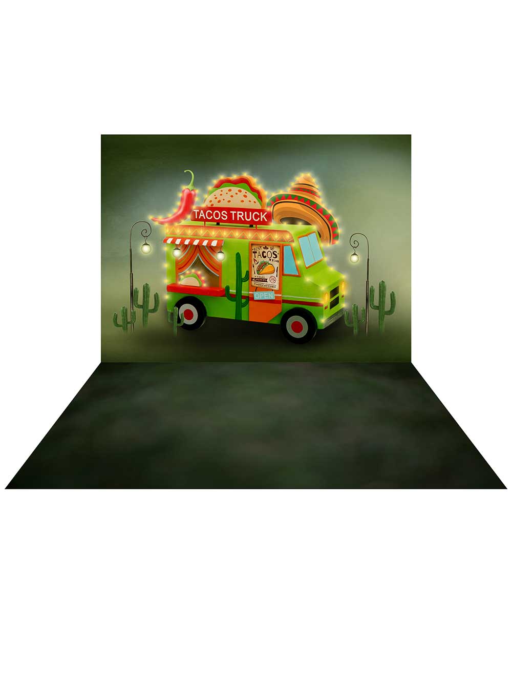 Kate Cake Smash Tacos Truck Chef Backdrop+ Dark Green Blur Rubber Floor Mat