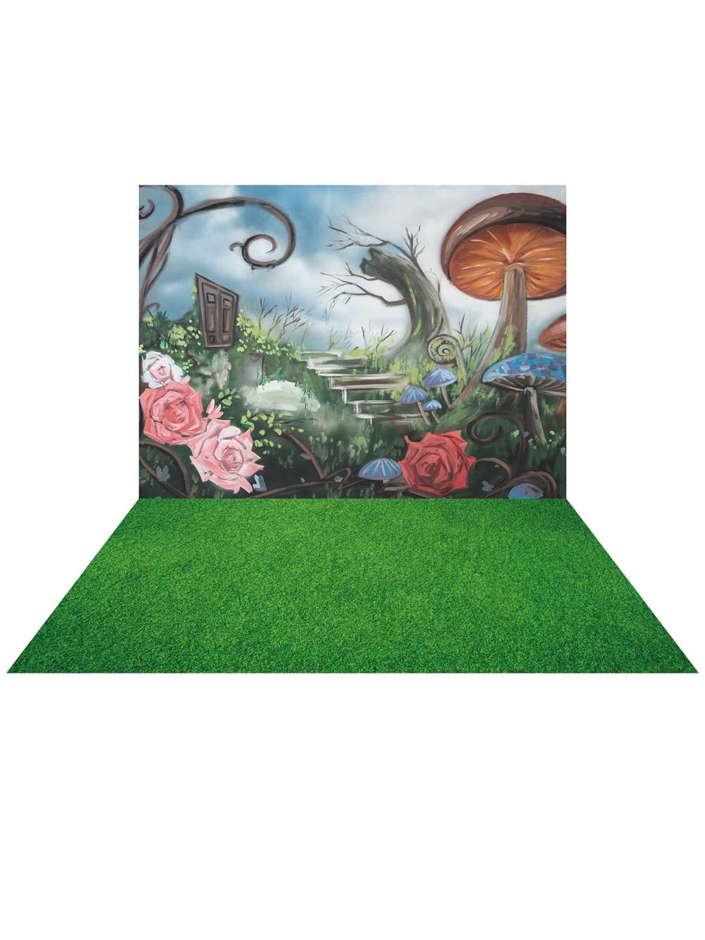 Kate Castle Wonderland Backdrop for Photography+Green Grassland Rubber Floor Mat -UK