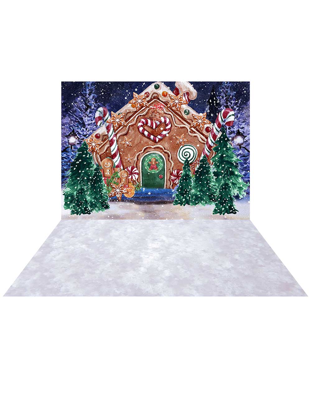 Kate Christmas Winter Gingerbread House Backdrop + Snow Rubber Floor Mat -UK