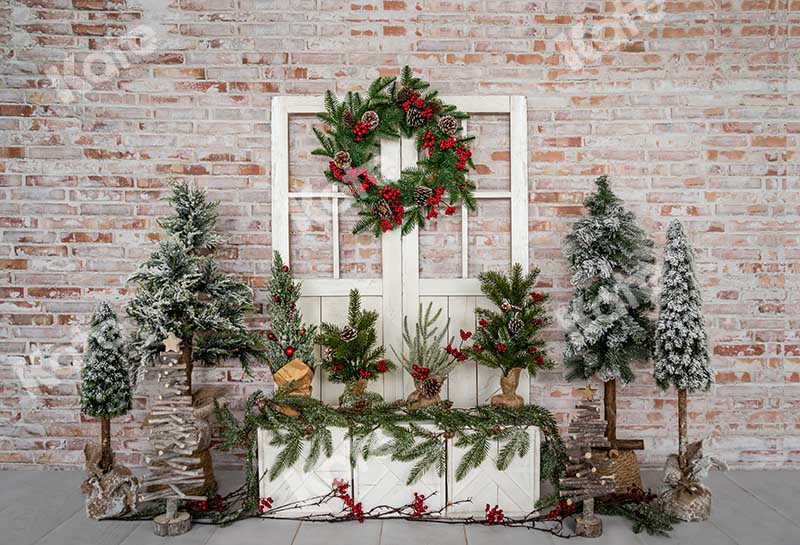 Kate Christmas Trees Barn Door Winter Backdrop Designed by Emetselch -UK