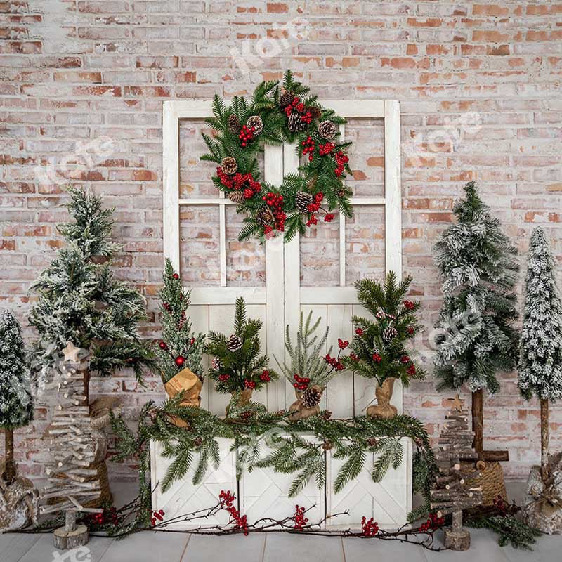 Kate Christmas Trees Barn Door Winter Backdrop Designed by Emetselch -UK