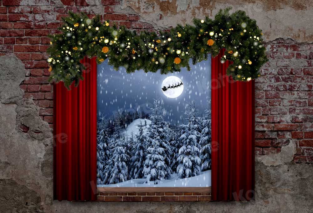 Kate Christmas Window Backdrop Santa and Sleigh for Photography -UK