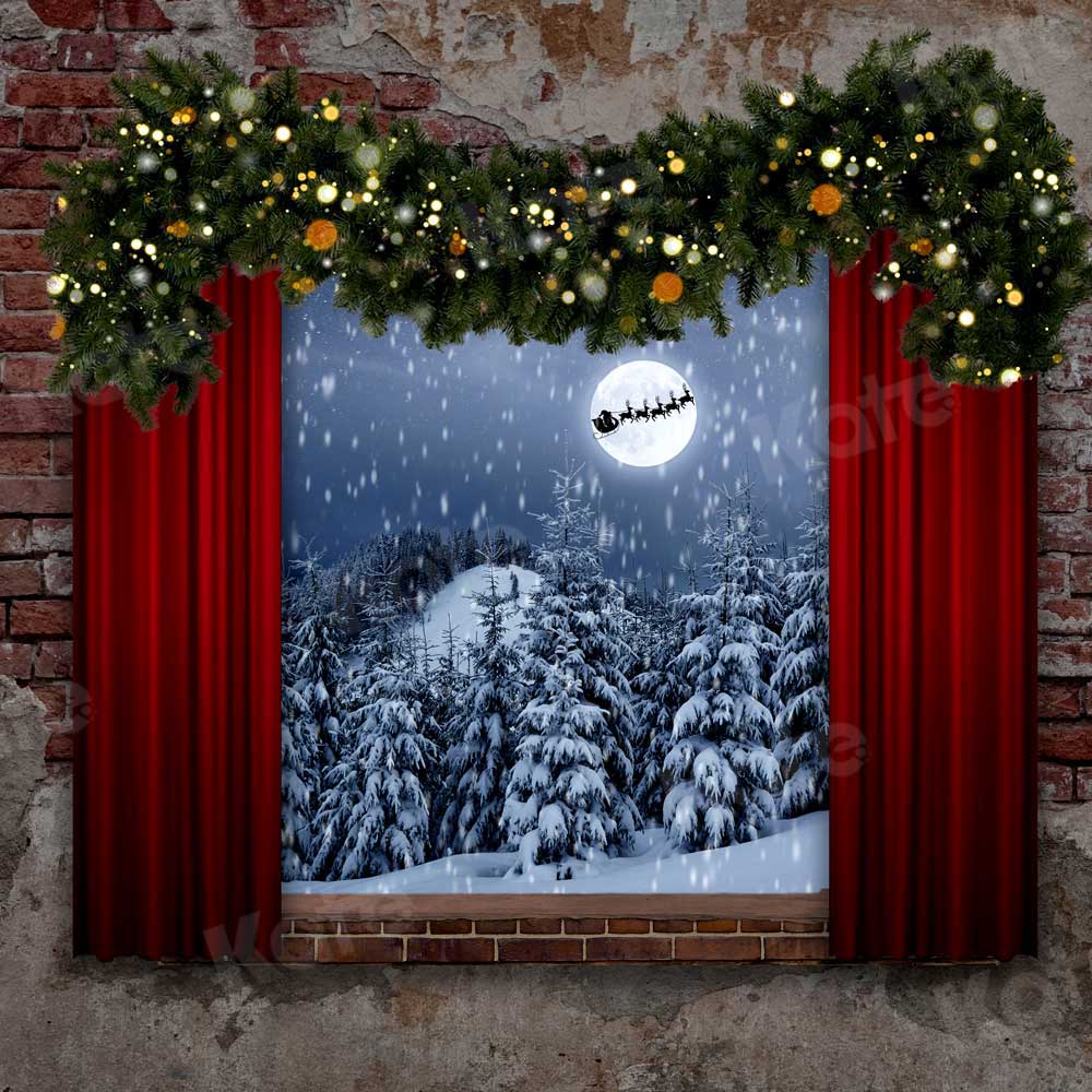 Kate Christmas Window Backdrop Santa and Sleigh for Photography -UK