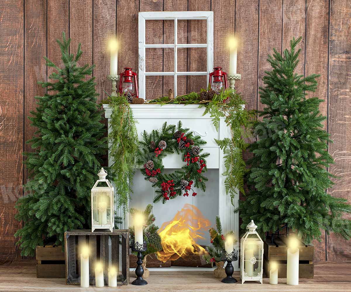 Kate Christmas Fireplace Candlelight Wooden Backdrop Designed by Emetselch -UK