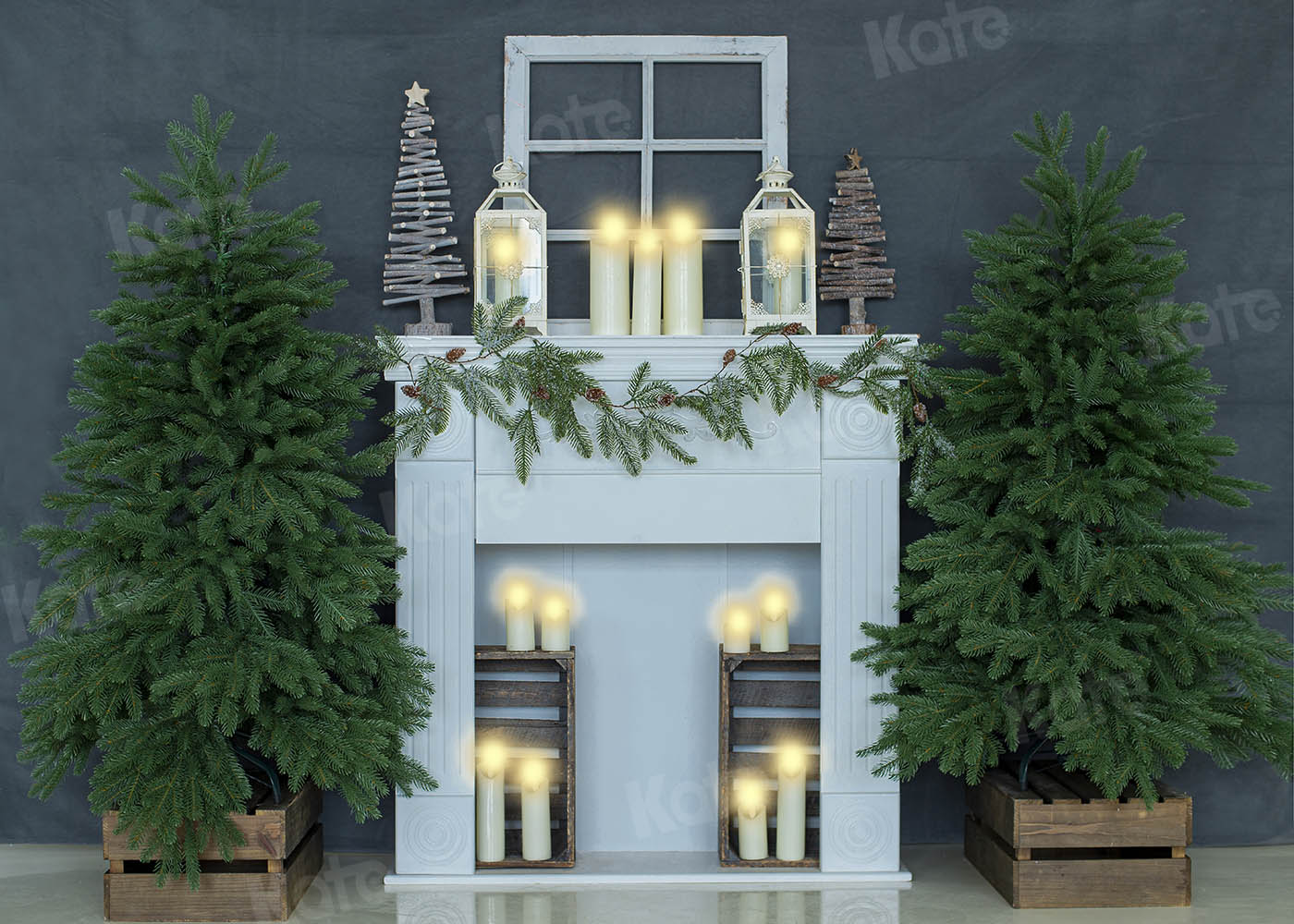 Kate Fireplace Candlelight Christmas Backdrop Designed by Emetselch -UK