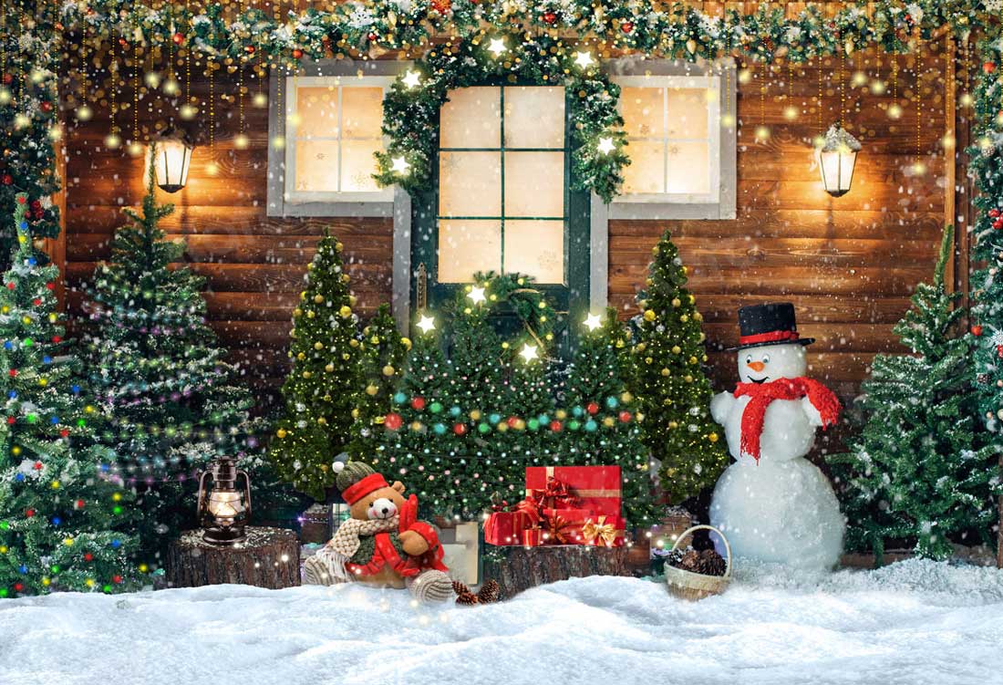 Kate Christmas Trees Snow House Backdrop for Photography -UK