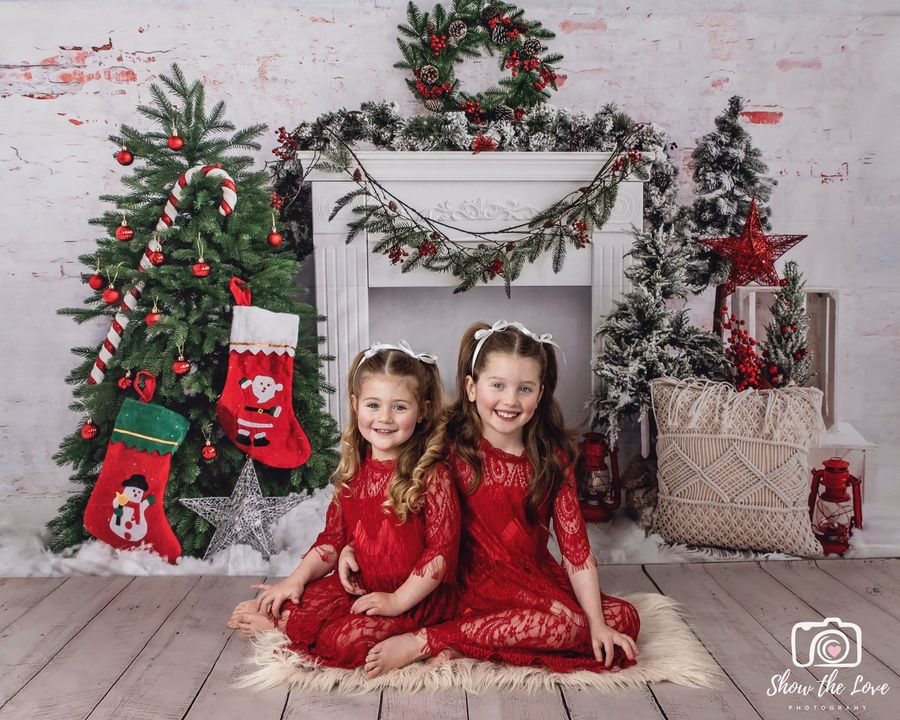 Kate Christmas Tree Brick Fireplace Backdrop Designed by Emetselch -UK