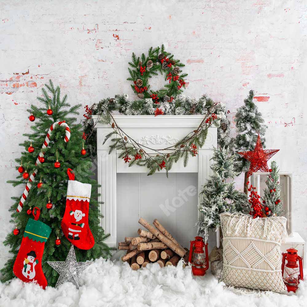 Kate Christmas Tree Brick Fireplace Backdrop Designed by Emetselch -UK