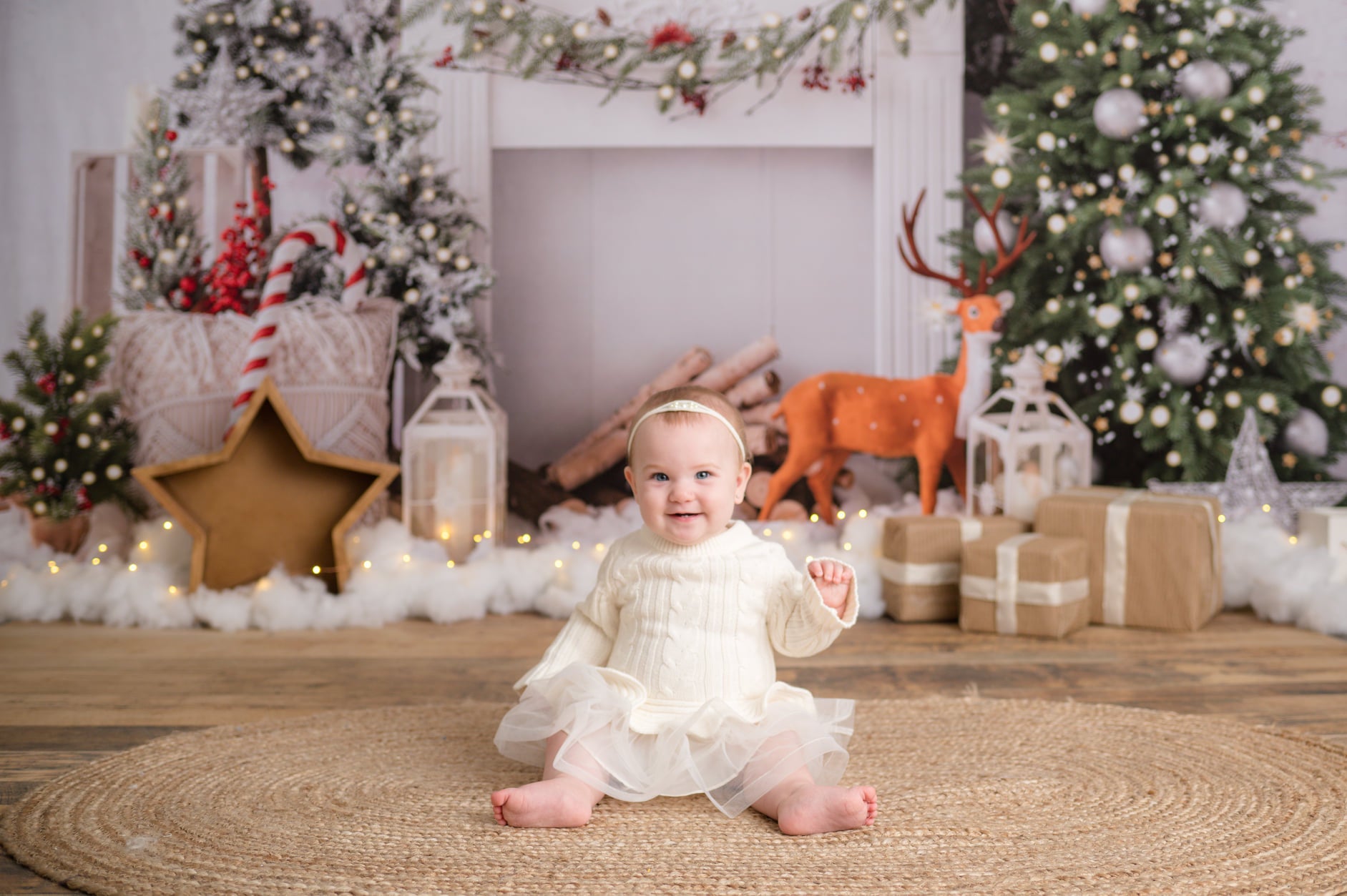 Kate Christmas Boho Fireplace Elk Backdrop Designed by Emetselch -UK