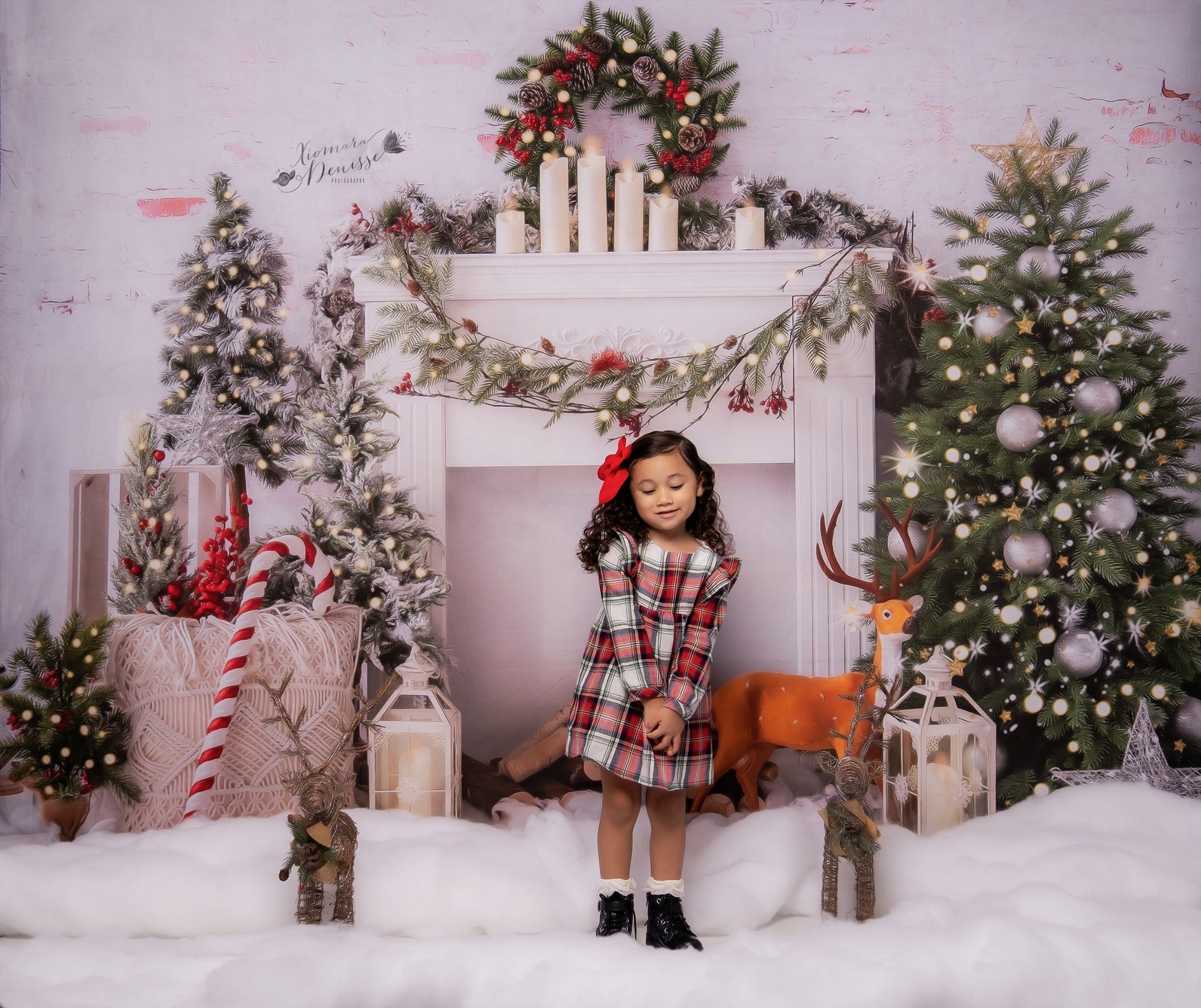Kate Christmas Boho Fireplace Elk Backdrop Designed by Emetselch -UK