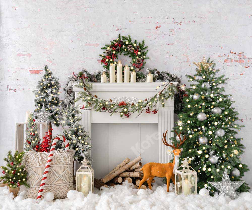 Kate Christmas Boho Fireplace Elk Backdrop Designed by Emetselch -UK