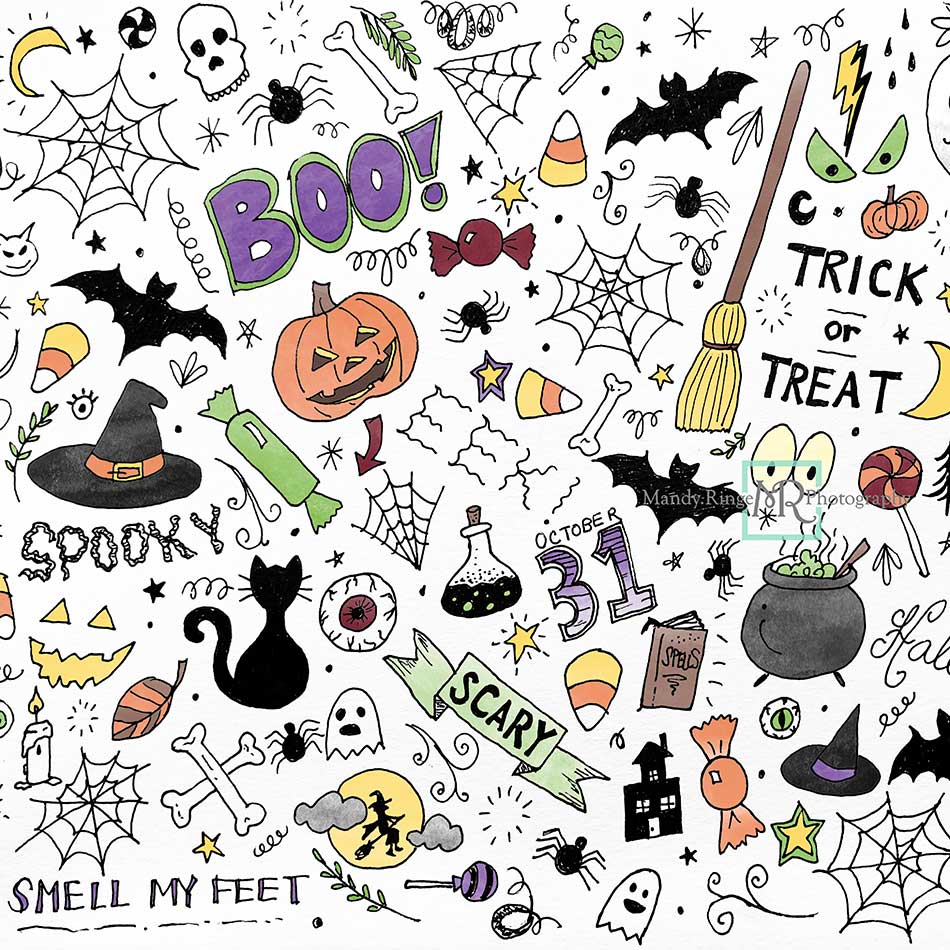 Kate Color Halloween Doodles Backdrop for Photography Designed By Mandy Ringe Photography -UK