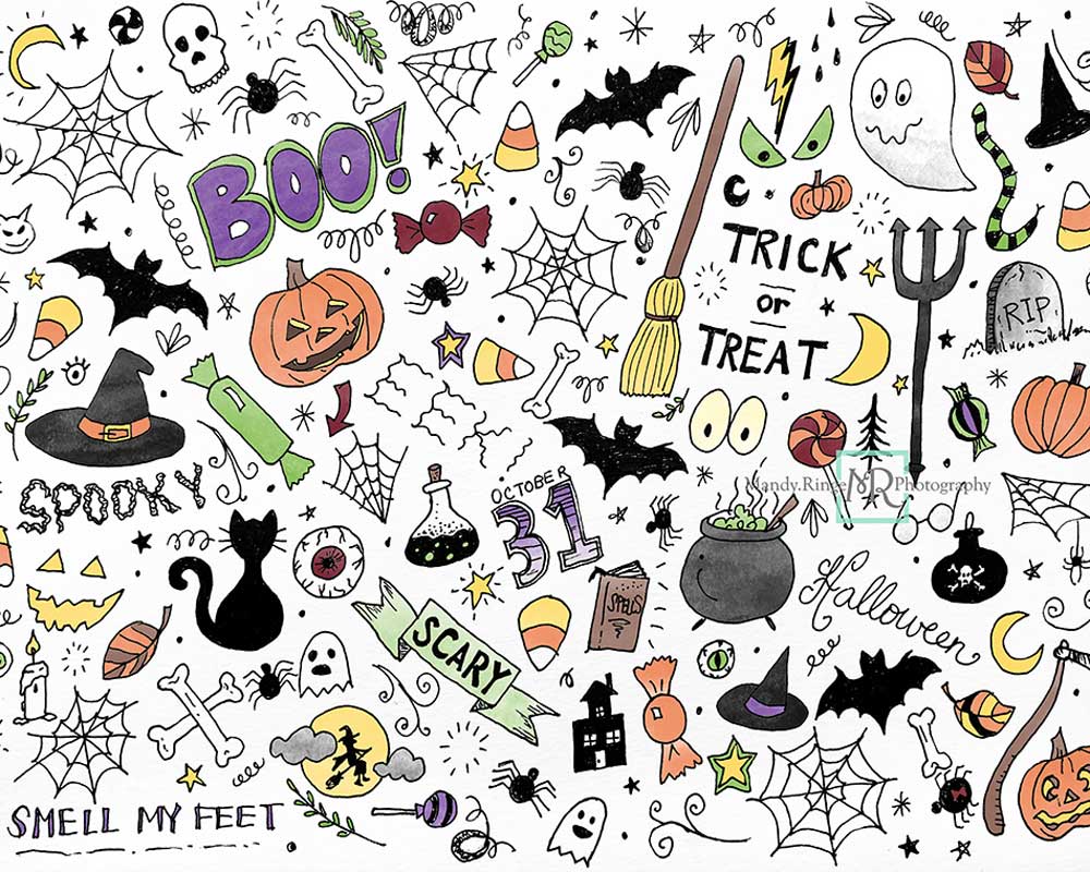 Kate Color Halloween Doodles Backdrop for Photography Designed By Mandy Ringe Photography -UK