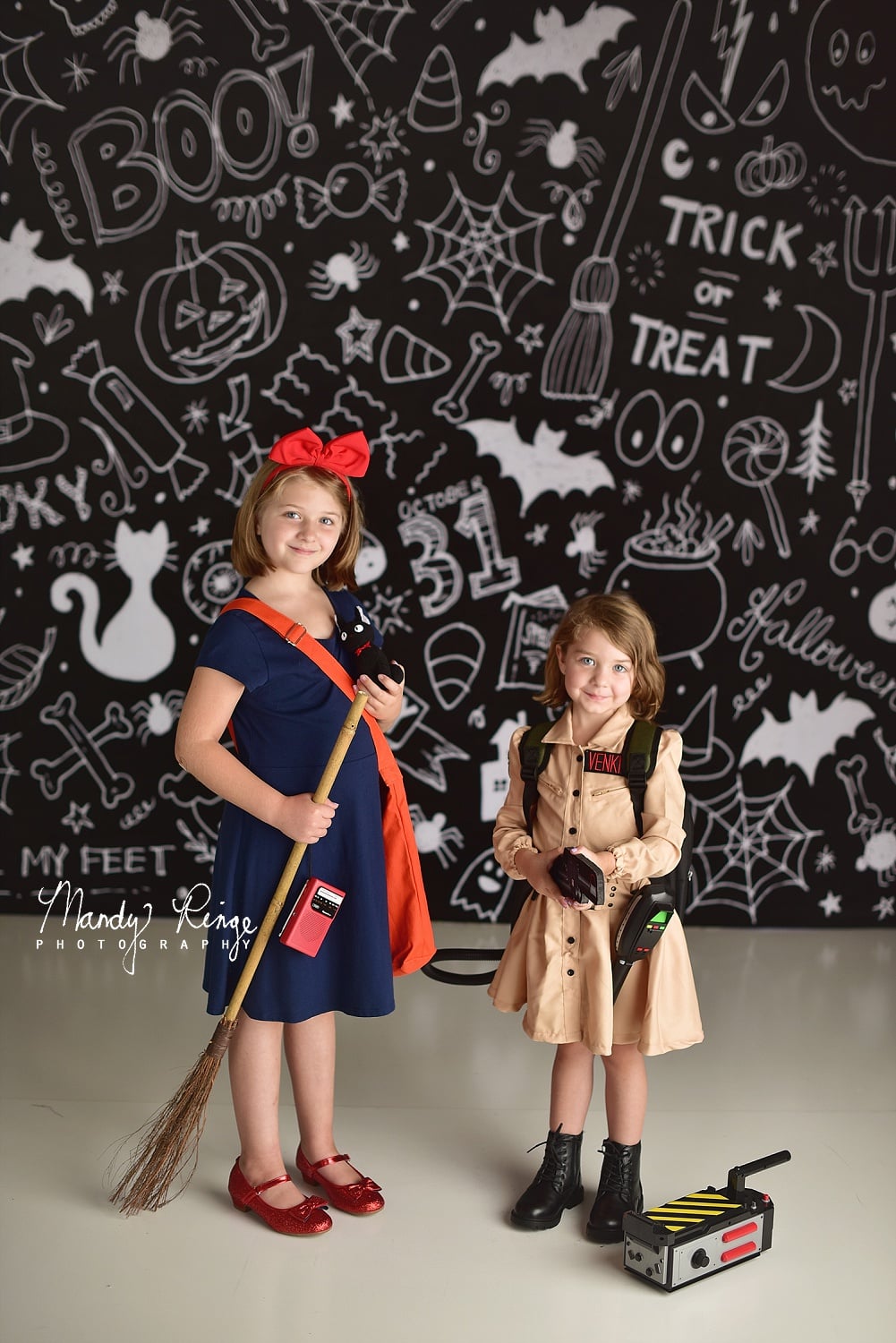 Kate Black Halloween Doodles Backdrop for Photography Designed By Mandy Ringe Photography