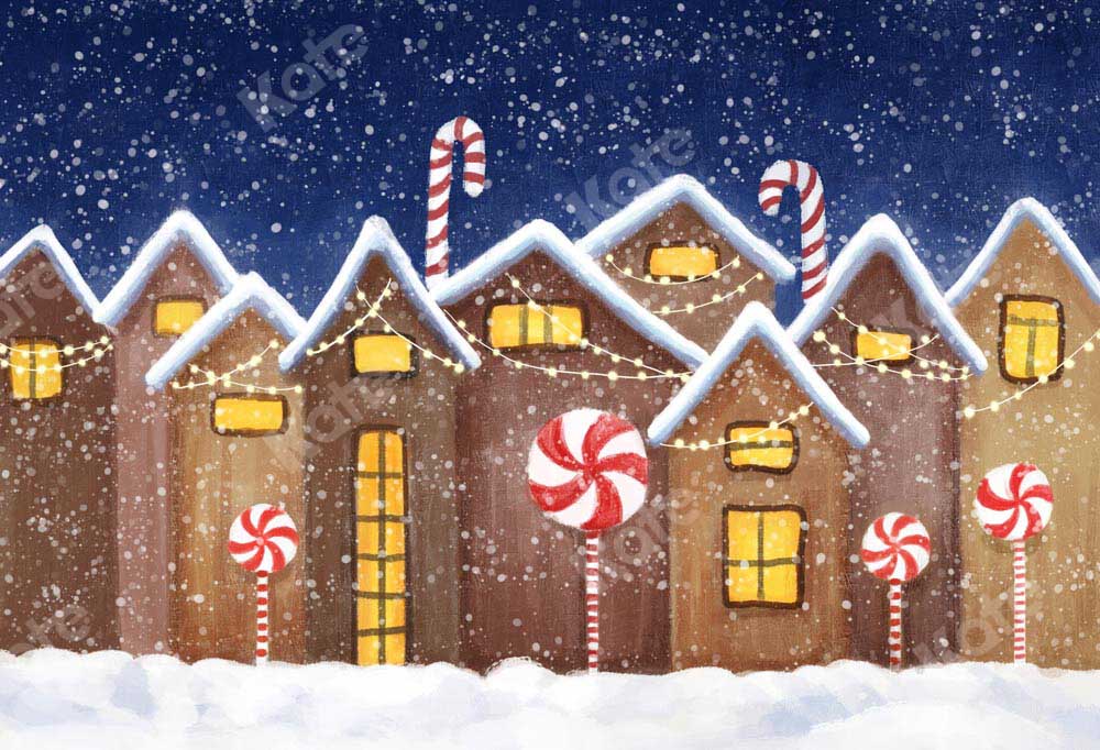 Kate Christmas Gingerbread House Winter Snow Backdrop Designed by GQ -UK