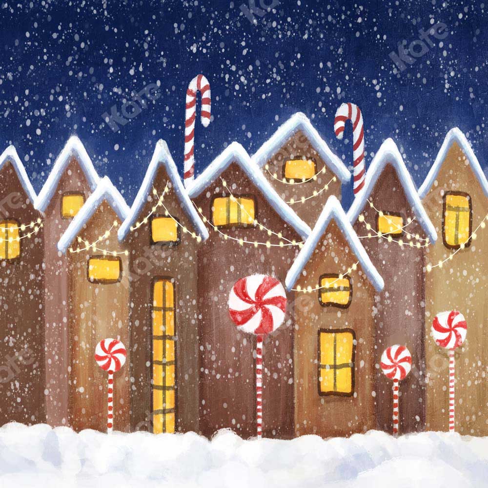 Kate Christmas Gingerbread House Winter Snow Backdrop Designed by GQ -UK
