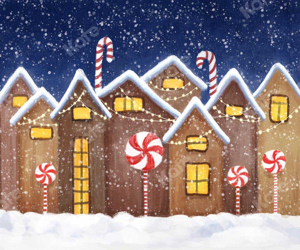 Kate Christmas Gingerbread House Winter Snow Backdrop Designed by GQ -UK