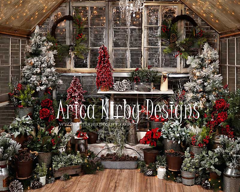 Kate Christmas Tree Wood House Winter Backdrops Designed by Arica Kirby -UK